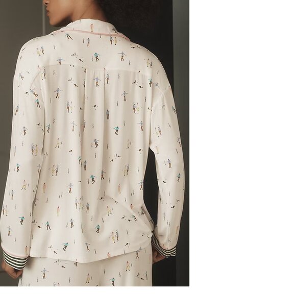 By Anthropologie The Briar Piped Pajama Shirt: Long-Sleeve Edition S NEW - Picture 3 of 8